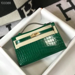 Design Kelly Pochette Bag In Black Embossed Crocodile Leather - Dubai Fashion LUX