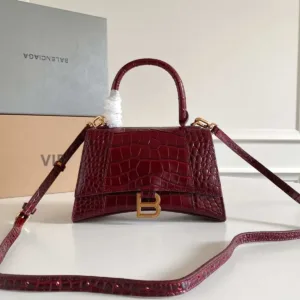 Balenciaga Hourglass bag Burgundy crocodile-embossed leather - Luxury Master Copy Dubai