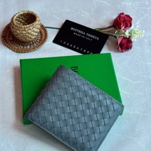 Bottega Veneta Bi-fold Grey Intrecciato Leather Wallet - Dubai Luxury Items