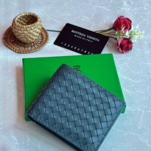 Bottega Veneta Bi-fold Space Blue Intrecciato Leather Wallet - Dubai Luxury Items