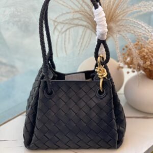 Bottega Veneta Small Parachute Black Intrecciato Leather Shoulder Bag - Dubai Luxury Items