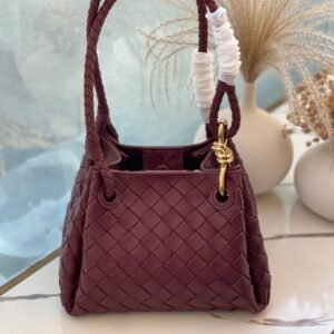 Bottega Veneta Small Parachute Burgundy Intrecciato Leather Shoulder Bag - Dubai Luxury Items