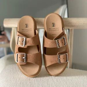 Brunello Cucinelli Buckled Suede Slides - Luxury Master Copy Dubai