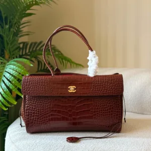 Burgundy Chanel Crocodile-Embossed Calfskin Handbag