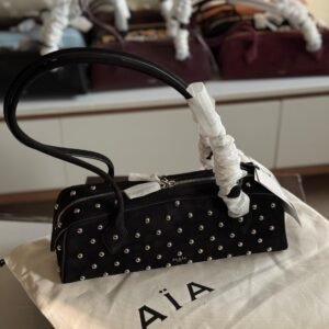 Buy Alaia Medium Le Teckel Black Studded Suede Shoulder Bag
