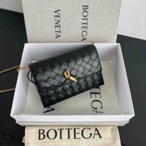 Buy Bottega Veneta Andiamo Pouch On Chain Black In Leather