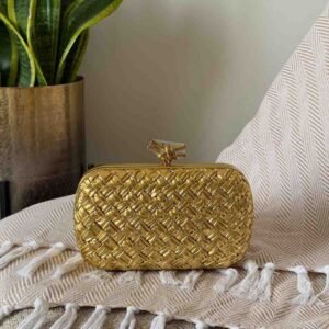 Buy Bottega Veneta Knot Clutch Gold Intrecciato Wood Embossed