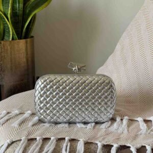 Buy Bottega Veneta Knot Clutch Minaudiere Silver Intrecciato