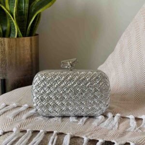 Buy Bottega Veneta Knot Clutch Silver Wood-embossed Leather