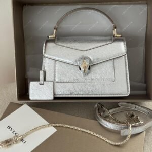 Buy Bvlgari Serpenti Forever Silver Striated Calf Leather Bag