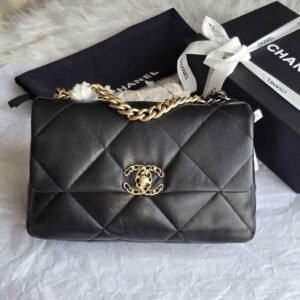 Buy Chanel 19 Medium Black Quilted Lambskin Leather Flap Bag