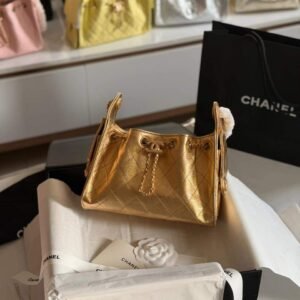 Buy Chanel 25 Mini Gold Metallic Quilted Caviar Leather Hobo Bag