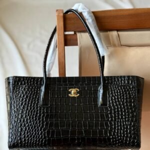 Buy Chanel 26S Small Cerf Shopping Bag Black Croc Embossed Calfskin