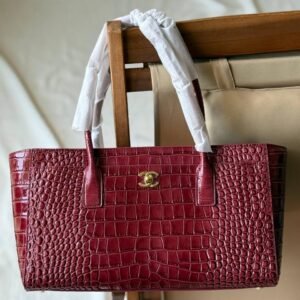Buy Chanel 26S Small Cerf Shopping Bag Burgundy Croc Embossed Calfskin