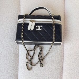 Buy Chanel Black Top Handle Vanity Case With White Trim