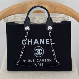 Buy Chanel Deauville Tote Black Canvas Medium | Dubai Luxury Items