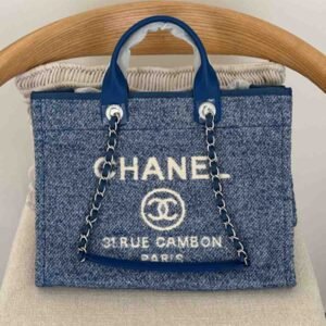 Buy Chanel Deauville Tote Blue Denim Canvas Medium | Dubai Luxury Items