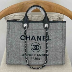 Buy Chanel Deauville Tote Grey Canvas Medium Bag | Dubai Luxury Items