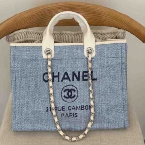 Buy Chanel Deauville Tote Medium Light Blue Denim Canvas | Dubai Luxury Items