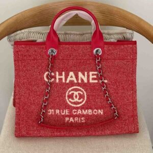 Buy Chanel Deauville Tote Medium Red Canvas Bag | Dubai Luxury Items