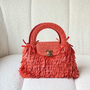 Buy Chanel Raffia Fringe Mini Kelly Clay Red Top Handle Bag
