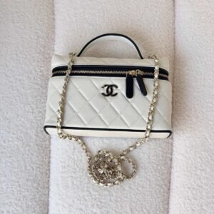 Buy Chanel White Top Handle Vanity Case With Black Trim