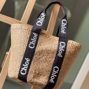 Buy Chloe Large Woody Beige and Black Fibers Basket Bag