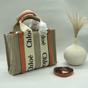 Buy Chloe Small Woody White & Brown Canvas & Calfskin Tote