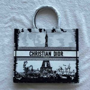 Buy Dior Book Tote Large White Black Eiffel Tower Embroidery | Dubai Luxury Items