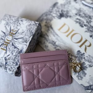 Buy Dior Lady Dior Card Holder Freesia Dark Pink Lamdskin | Dubai Luxury Items