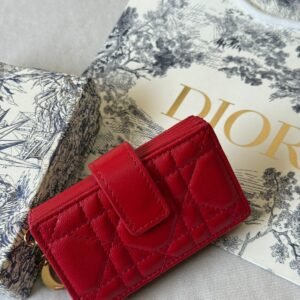 Buy Dior Lady Dior Card Holder Jasmine Red Lambskin | Dubai Luxury Items