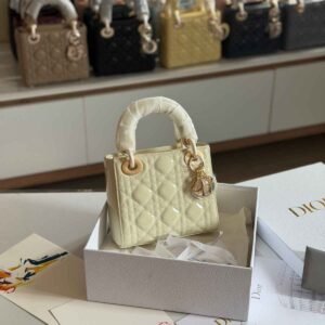 Buy Dior Lady Dior Mini Light Yellow Patent Lambskin Bag |Dubai Luxury Items