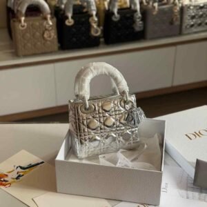 Buy Dior Lady Dior Mini Silver-Tone Metallic Bag | Dubai Luxury Items