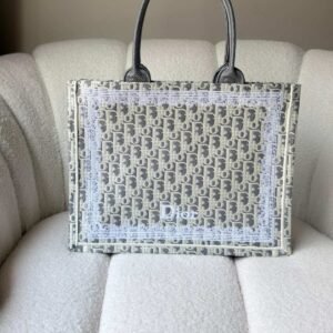 Buy Dior Medium Book Tote Gray Oblique With White Lace Frame