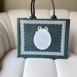 Buy Dior Medium Book Tote Green Oblique With White Medaillon