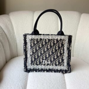 Buy Dior Small Book Tote Blue Oblique With White Lace Frame
