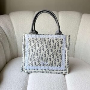 Buy Dior Small Book Tote Gray Oblique With White Lace Frame