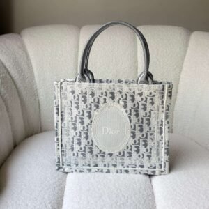 Buy Dior Small Book Tote Gray Oblique With White Medaillon