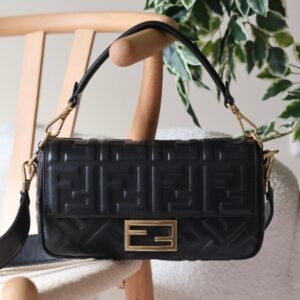 Buy Fendi Baguette Black FF Nappa Leather Bag | Dubai Luxury Items