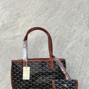 Buy Goyard Anjou Mini Tote Bag Black and Tan Canvas Leather