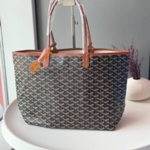 Buy Goyard Saint Louis PM Tote Black Tan Chevron Canvas Bag