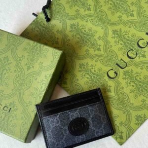 Buy Gucci Card Holder Black Grey GG Logo Patch Canvas
