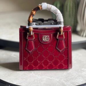 Buy Gucci Diana Tote Burgundy GG Crystal Velvet Bag