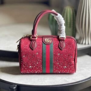 Buy Gucci Ophidia Boston Bag Burgundy GG Canvas Crystals