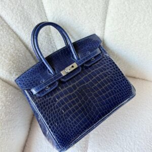 Buy Hermes Birkin 25 Deep Blue Shiny Crocodile Embossed Leather