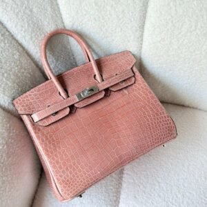 Buy Hermes Birkin 25 Rose Indiennes Shiny Crocodile Embossed Leather