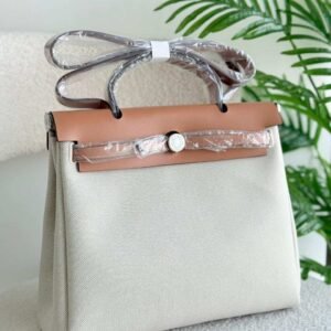 Buy Hermes Herbag 31 Beige Leather And Canvas Handbag