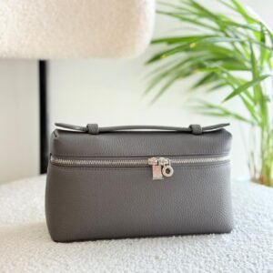 Buy Loro Piana Dark Grey Grained Calfskin L19 Pouch