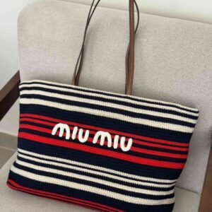 Buy Miu Miu Raffia Effect Woven Tote Bag In White And Red Stripes