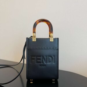 Buy Now VIP grade Fendi Black Leather Mini Shopper Tote Bag